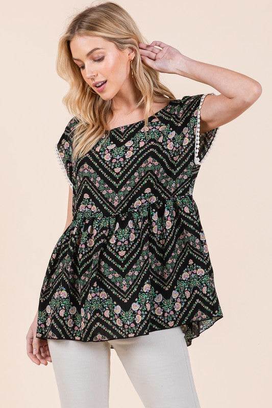 Orange Farm Pom Pom Lace Detailed Textured Woven Tunic Top - Rosa Apparel