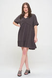 PLUS SIZE SHORT SLV BUTTON DOWN V-NECK SHORT DRESS - Rosa Apparel