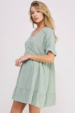 PLUS SIZE SHORT SLV BUTTON DOWN V-NECK SHORT DRESS - Rosa Apparel