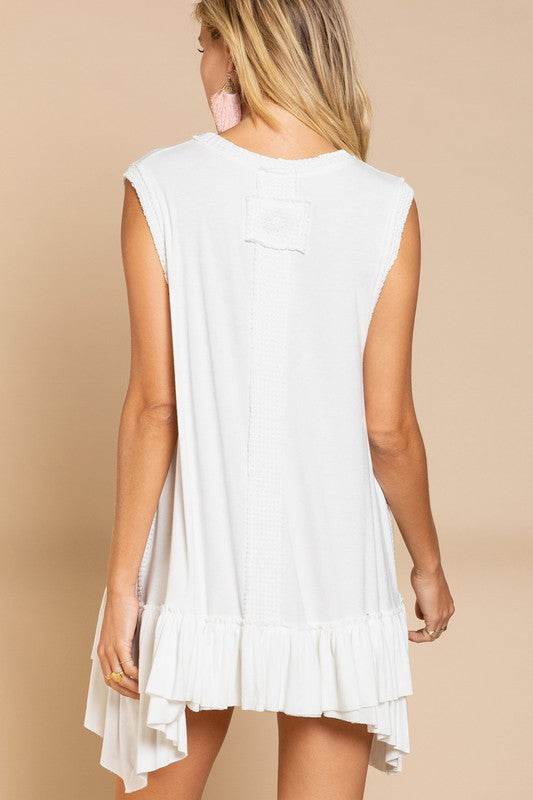 POL Casual Sleeveless Round Neck Ruffle Hem Mini Dress - Rosa Apparel