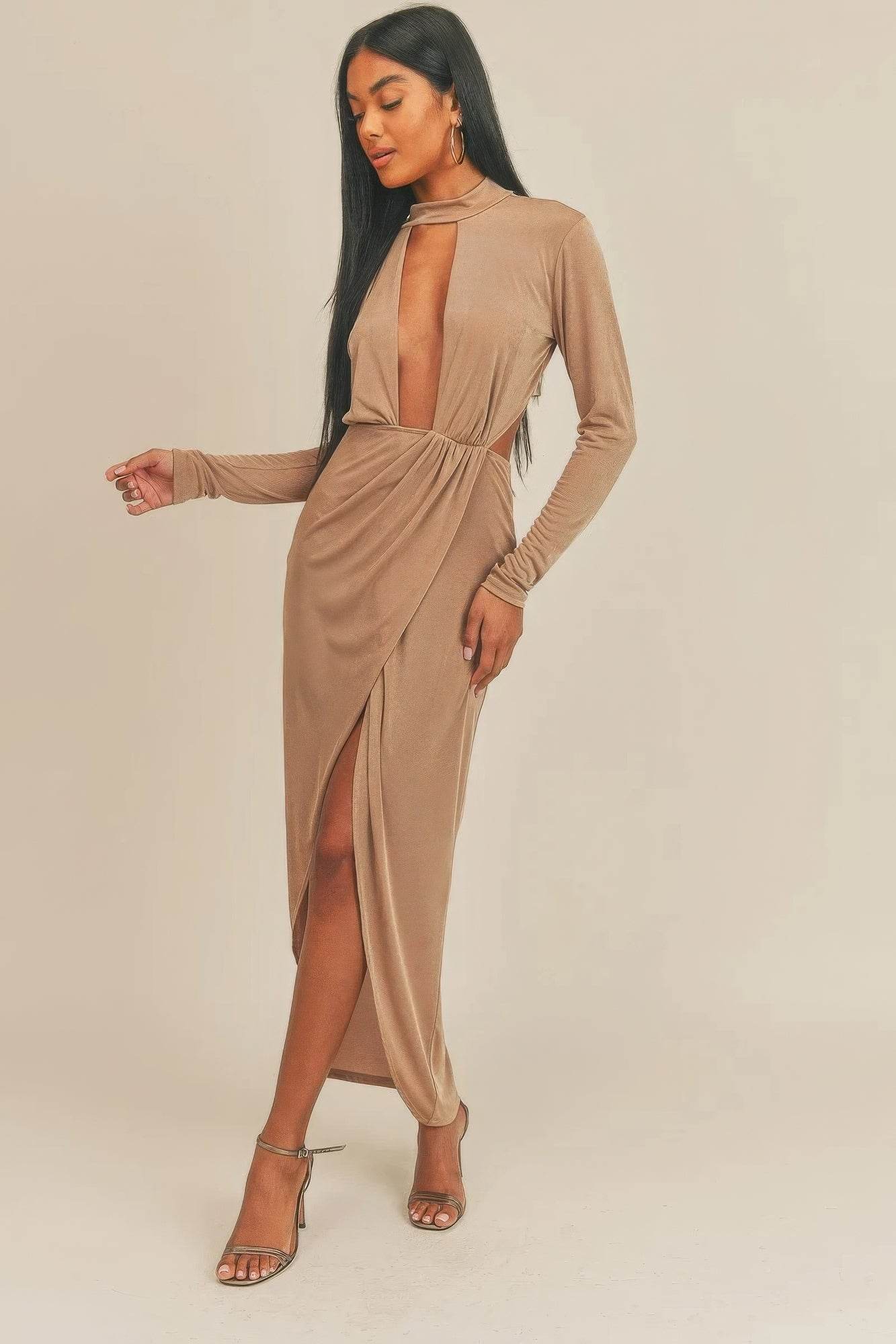 Pecan Brown Open Front Dress - Rosa Apparel
