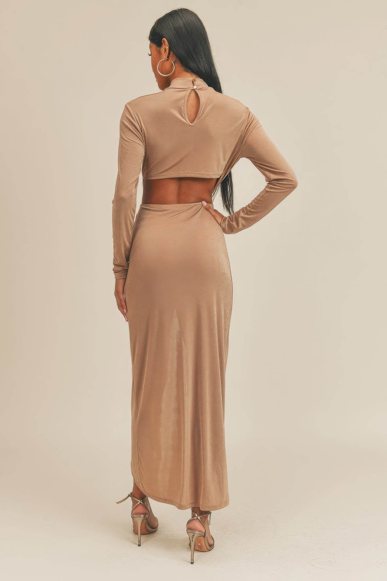 Pecan Brown Open Front Dress - Rosa Apparel