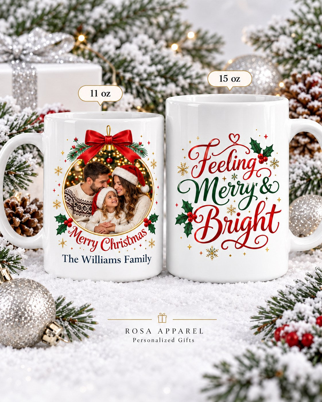 Personalized Christmas Photo Mug with Custom Text – 11oz & 15oz
