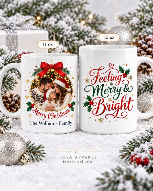 Personalized Christmas Photo Mug with Custom Text – 11oz & 15oz