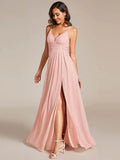 Plunging Neck Dresses Back X-Cross With Spaghetti Strap and Split - Rosa Apparel