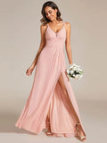 Plunging Neck Dresses Back X-Cross With Spaghetti Strap and Split - Rosa Apparel