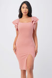 Plus size Ruffle sleeve pencil dress with side slit