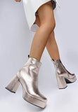 Poulin Metallic Faux Leather Chelsea Boots – Women’s Block Heel Boots by Rosa Apparel - Rosa Apparel