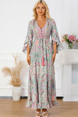 Printed Tassel Tie V-Neck Tiered Dress - Rosa Apparel
