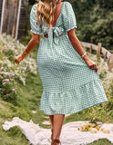 Miss Sparkling Gingham Square Neck Midi Dress