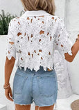 Miss Sparkling Cut-Out Cropped Lace Button Shirt