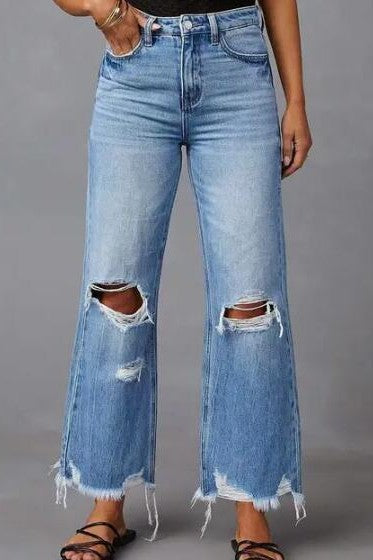 Miss Sparkling High Rise Distressed Wide Leg Jeans
