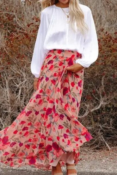 Miss Sparkling Floral High Waist Maxi Skirt