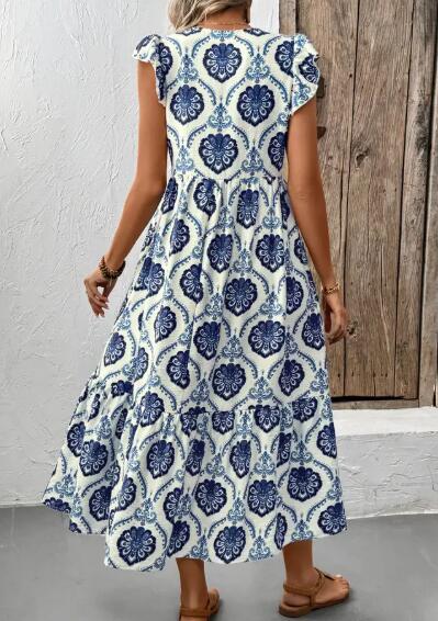 Miss Sparkling Botanical Print V-Neck Midi Dress