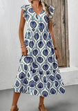 Miss Sparkling Botanical Print V-Neck Midi Dress