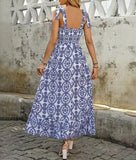 Miss Sparkling Mediterranean Print Tie Strap Maxi Dress