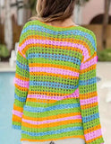 Miss Sparkling Rainbow Stripe Crochet Knit Sweater