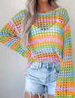 Miss Sparkling Rainbow Stripe Crochet Knit Sweater