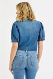 RISEN Button Down Puff Sleeve Crop Denim Shirt - Rosa Apparel