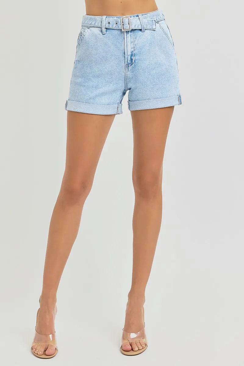 RISEN Full Size High Rise Belted Roll Up Shorts Plus Size - Rosa Apparel