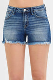 RISEN Full Size Low Rise Frayed Denim Shorts Plus Size - Rosa Apparel