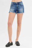 RISEN Full Size Low Rise Frayed Denim Shorts Plus Size - Rosa Apparel