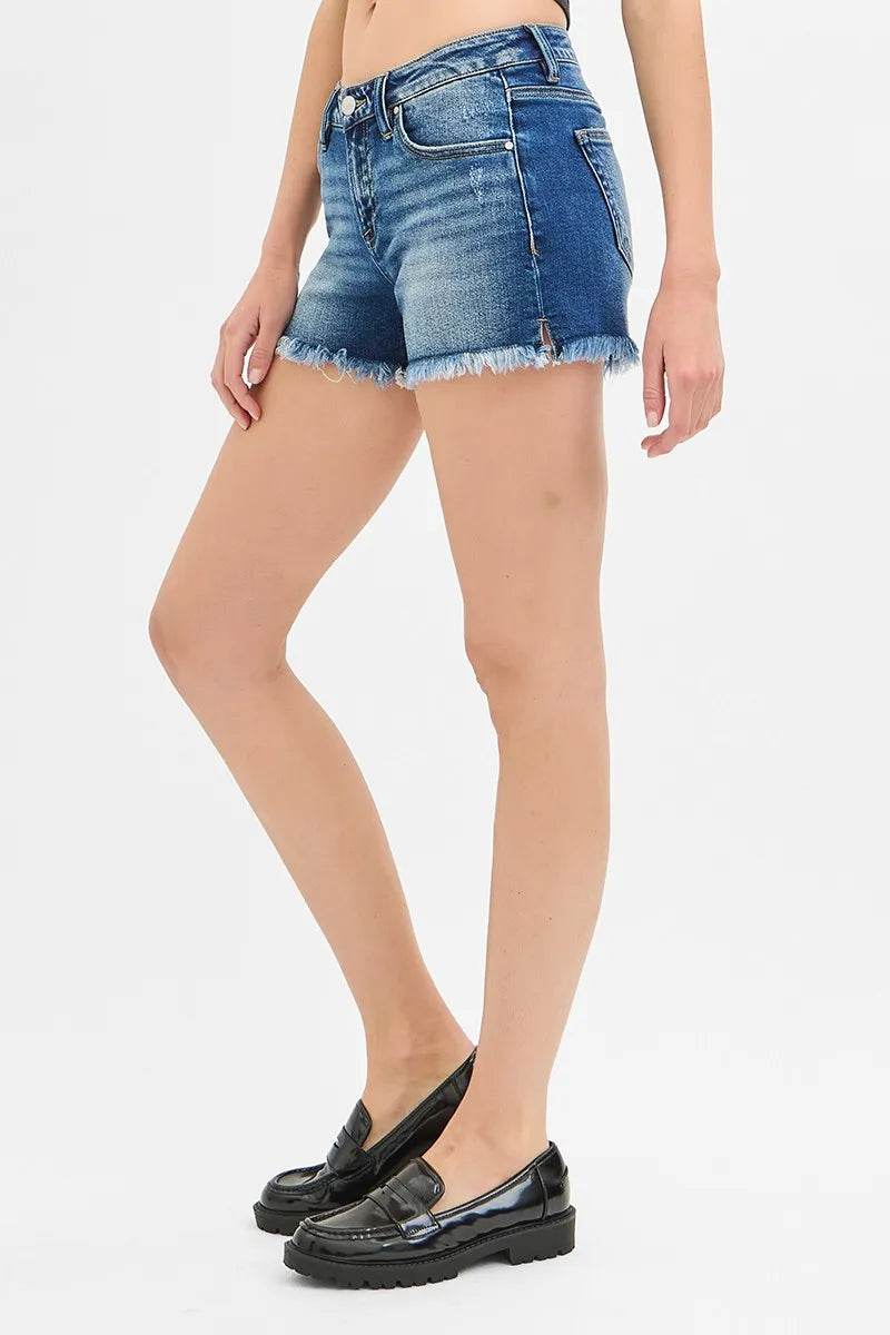 RISEN Full Size Low Rise Frayed Denim Shorts Plus Size - Rosa Apparel