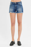 RISEN Full Size Low Rise Frayed Denim Shorts Plus Size - Rosa Apparel