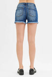 RISEN Full Size Low Rise Frayed Denim Shorts Plus Size - Rosa Apparel