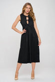 Renee C. Cutout Cotton Sleeveless Round Neck Front Tie Midi Dress - Rosa Apparel