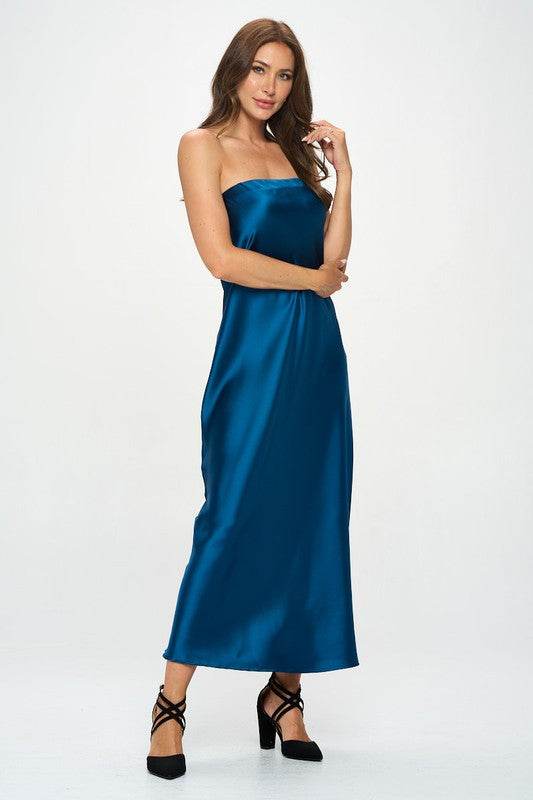satin tube dress maxi Ariella Pink Satin Strapless Maxi Dress - US 10