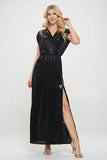 Renee C. Sleeveless Metallic Maxi Dress Black - Rosa Apparel