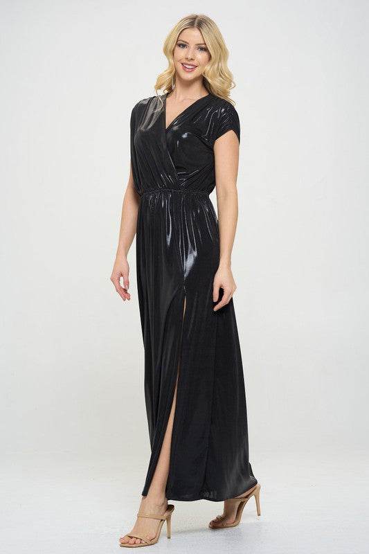 Renee C. Sleeveless Metallic Maxi Dress Black - Rosa Apparel