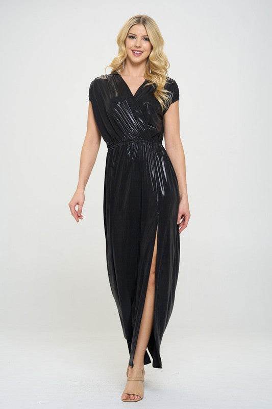 Renee C. Sleeveless Metallic Maxi Dress Black - Rosa Apparel