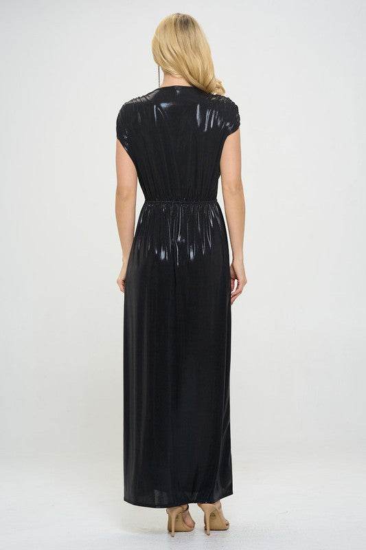 Renee C. Sleeveless Metallic Maxi Dress Black - Rosa Apparel
