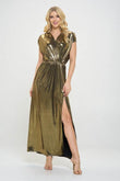 Renee C. Sleeveless Metallic Maxi Dress Gold - Rosa Apparel