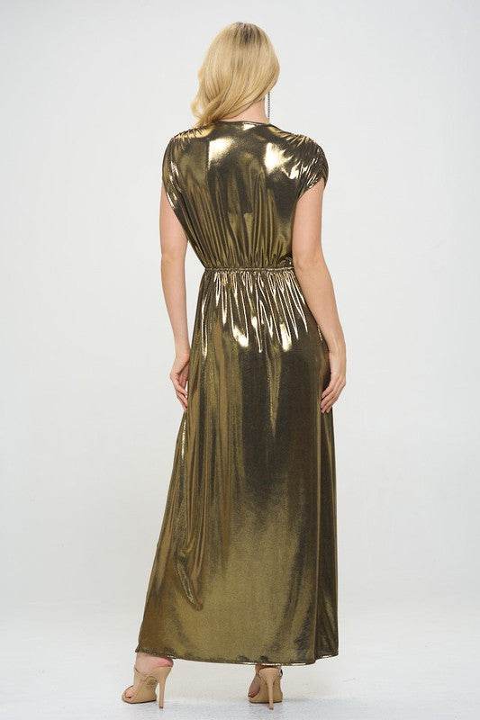 Renee C. Sleeveless Metallic Maxi Dress Gold - Rosa Apparel