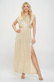 Renee C. Sleeveless Metallic Maxi Dress Sand - Rosa Apparel