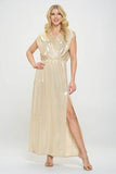 Renee C. Sleeveless Metallic Maxi Dress Sand - Rosa Apparel