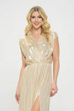 Renee C. Sleeveless Metallic Maxi Dress Sand - Rosa Apparel