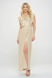 Renee C. Sleeveless Metallic Maxi Dress Sand - Rosa Apparel
