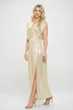 Renee C. Sleeveless Metallic Maxi Dress Sand - Rosa Apparel