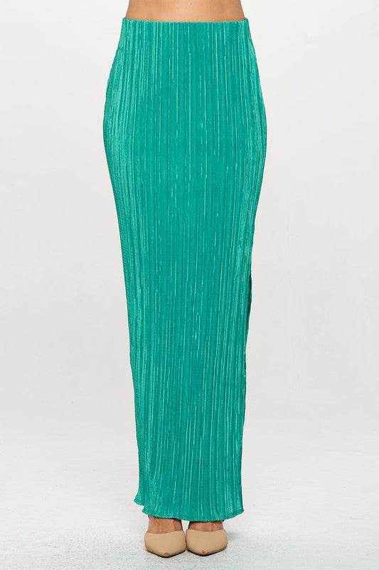 Renee C. Formal Plisse Maxi Skirt with Slit - Rosa Apparel