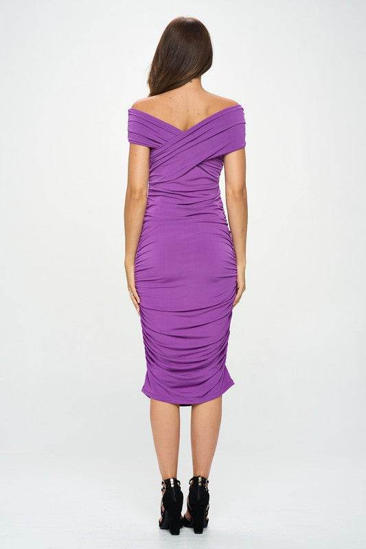 Renee C. Formal Solid Off Shoulder Bodycon Midi Dress - Rosa Apparel