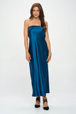 Renee C. Silky Satin Sleeveless Tube Draped Maxi Dress - Rosa Apparel