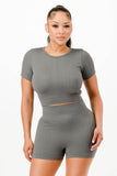 Ribbed Seamless T-shirt and Bike Shorts Set - Rosa Apparel