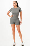 Ribbed Seamless T-shirt and Bike Shorts Set - Rosa Apparel