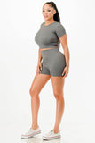Ribbed Seamless T-shirt and Bike Shorts Set - Rosa Apparel