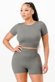 Ribbed Seamless T-shirt and Bike Shorts Set - Rosa Apparel