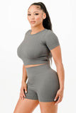 Ribbed Seamless T-shirt and Bike Shorts Set - Rosa Apparel